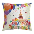 thumbnail image 1 of Birthday Decorations Throw Pillow Cushion Cover, Heart Shaped Funny Balloons Cupcakes Candies Presents and Party Hats, Decorative Square Accent Pillow Case, 20 X 20 Inches, Multicolor, by Ambesonne, 1 of 2