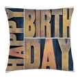 thumbnail image 1 of Birthday Decorations Throw Pillow Cushion Cover, Letterpress Wood Type Printing Blocks Rectangles Typography, Decorative Square Accent Pillow Case, 20 X 20 Inches, Light Brown Dark Blue, by Ambesonne, 1 of 2