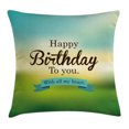 thumbnail image 1 of Birthday Decorations Throw Pillow Cushion Cover, Sincere Greeting Message on Blur Background Celebration, Decorative Square Accent Pillow Case, 18 X 18 Inches, Turquoise Green Yellow, by Ambesonne, 1 of 2