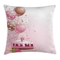 thumbnail image 1 of Birthday Decorations Throw Pillow Cushion Cover, Strawberry Pink Slice of Cake Candle Dotted Balloons and Confetti, Decorative Square Accent Pillow Case, 24 X 24 Inches, Pink Tan Cream, by Ambesonne, 1 of 2