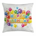 thumbnail image 1 of Birthday Decorations Throw Pillow Cushion Cover, The Words Happy Birthday with Vivid Balloons Confetti Rain Blithesome, Decorative Square Accent Pillow Case, 18 X 18 Inches, Multicolor, by Ambesonne, 1 of 2