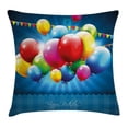 thumbnail image 1 of Birthday Decorations Throw Pillow Cushion Cover, Vibrant Colored Realistic Balloons and Party Flags on Blue Backdrop, Decorative Square Accent Pillow Case, 20 X 20 Inches, Multicolor, by Ambesonne, 1 of 2