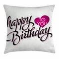 thumbnail image 1 of Birthday Decorations Throw Pillow Cushion Cover, Vintage Stylized Typography Hand Lettering Pink Heart Message, Decorative Square Accent Pillow Case, 16 X 16 Inches, Fuchsia Black White, by Ambesonne, 1 of 2