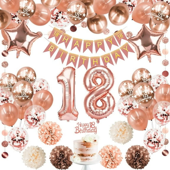 Birthday Decorations for Girls, Rose Gold Birthday Party Decorations with Banner Tassels Confetti Balloon,Dirty 18th Birthday Decorations for Her