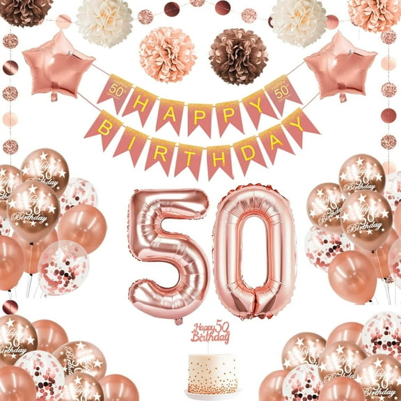 Birthday Decorations for Girls, Rose Gold Birthday Party Decorations with Banner Tassels Confetti Balloon,Dirty 18th Birthday Decorations for Her