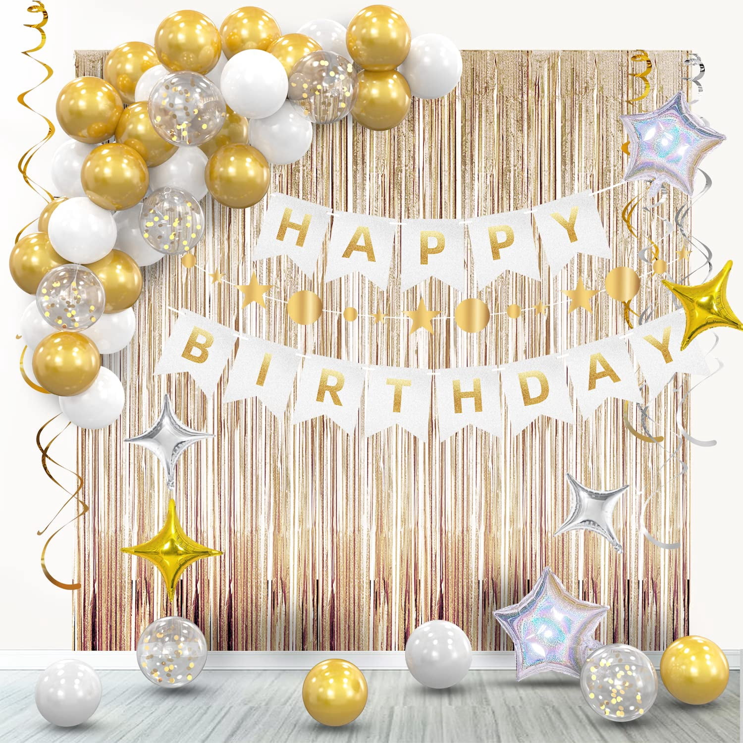 Birthday Decorationsfor Women Men KEF16 Girls Boys,Gold White Party