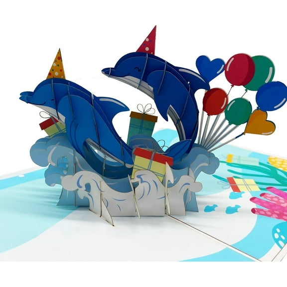 Birthday Dolphins Pop-Up Card | Stunning Handmade Popup Birthday Card for Ocean Lovers | Pop Up Greeting Cards Perfect for Birthdays, Anniversaries & More | Includes White Envelope