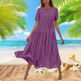 thumbnail image 1 of Birthday Dress Women's Flower Solid Color Casual Short Sleeve Crewneck Dress Casual Flowy Tiered Maxi Beach Dress Vacation Dresses, 1 of 6
