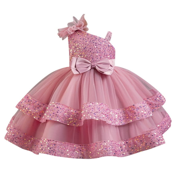 Birthday Dress for Toddler Baby Girls Sequin Tiered Tulle Tutu Party Flower Girl Wedding Kids Pageant Formal Prom Gown with BowKnot