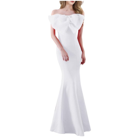 Birthday Dresses for Women Formal Dresses for Women Bodycon Cocktail Floor Length Long Dress with Zipper Strapless Evening Party Maxi Dress S-2
