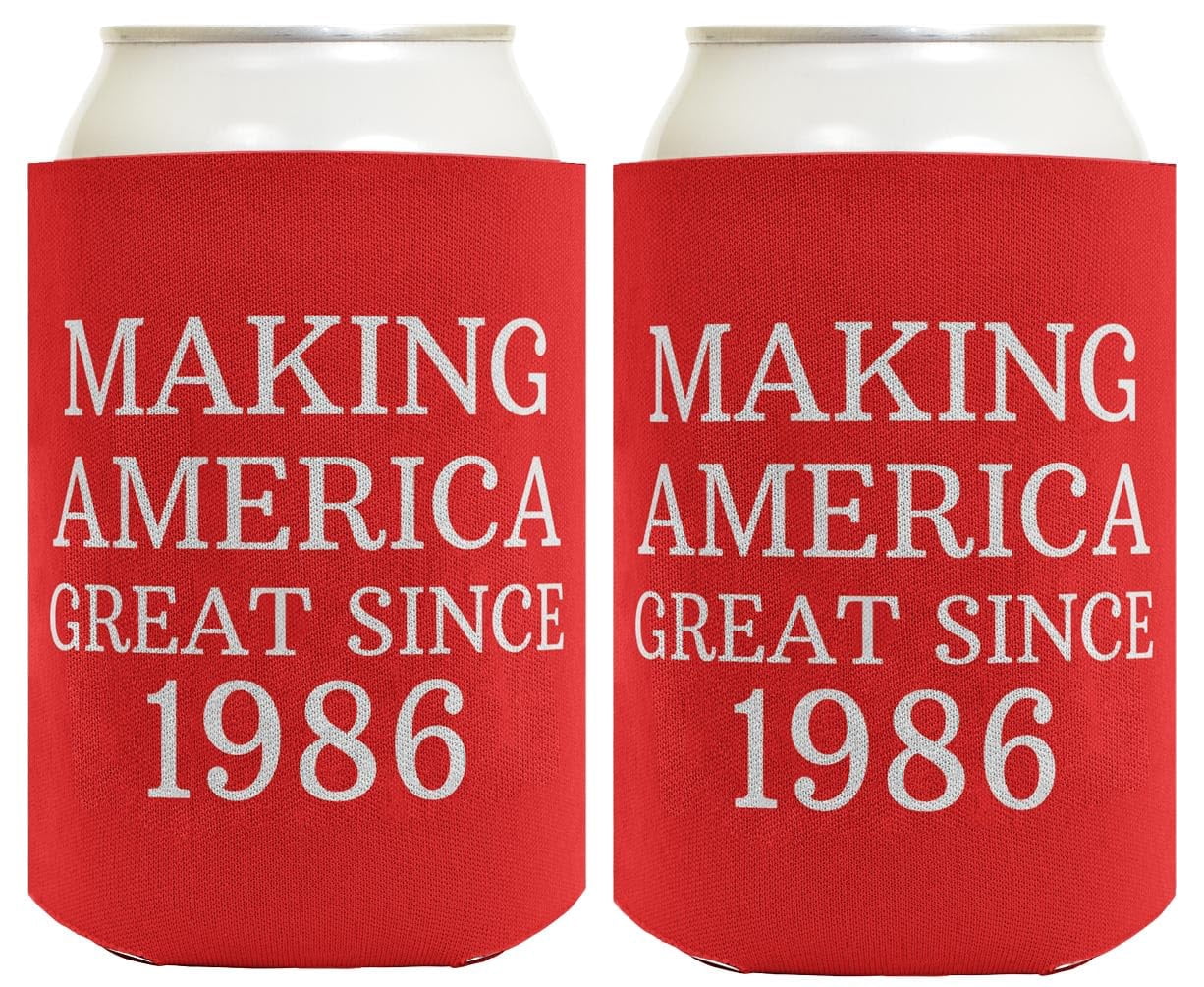 Birthday Drink Cooler for 40th Birthday Making America Great Since 1986 2 Pack Can Coolies Drink Coolers Red