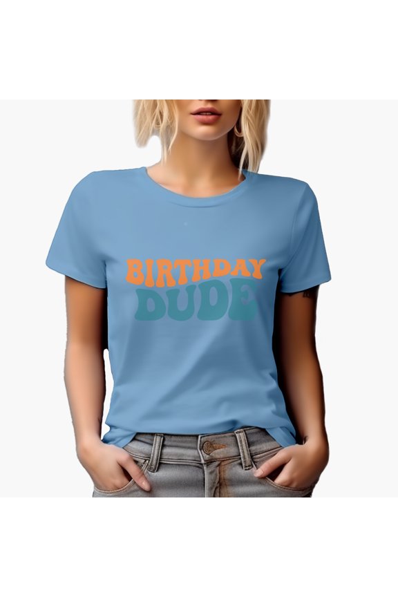 Birthday Dude, Groovy Retro Wavy Text Merch Gift, Baby Blue T-Shirt, 3XL