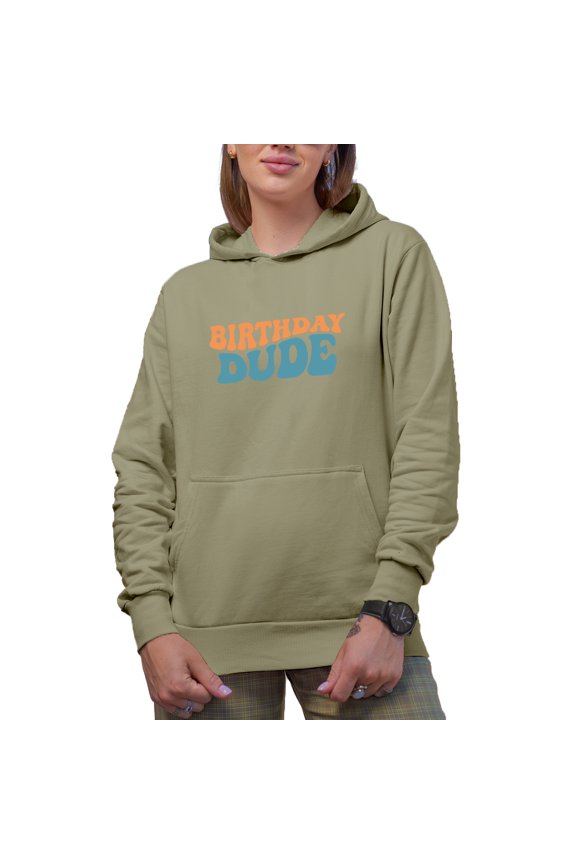 Birthday Dude, Groovy Retro Wavy Text Merch Gift, Sand Hooded Sweatshirt or Hoodie, 3XL