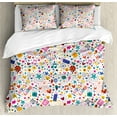 thumbnail image 1 of Birthday Duvet Cover Set, Dotted Spirals Stars Hearts Musical Notes Surprise Present Boxes Pattern Smiling, Decorative 3 Piece Bedding Set with 2 Pillow Shams, Calking Size, Multicolor, by Ambesonne, 1 of 3