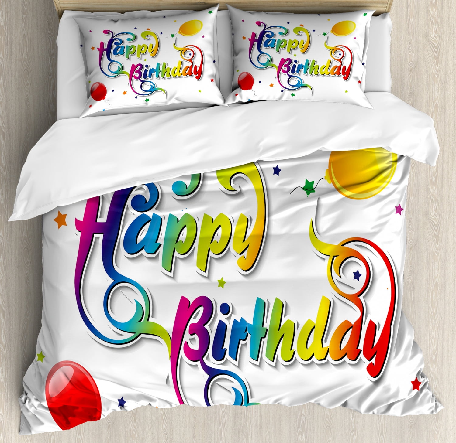 Happy Birthday Multicolor Microfiber Queen Duvet Cover Set