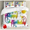 thumbnail image 1 of Birthday Duvet Cover Set Queen Size, Happy Birthday Words with Floral Swirled Details Stars Flying Balloons Art Print, Decorative 3 Piece Bedding Set with 2 Pillow Shams, Multicolor, by Ambesonne, 1 of 3