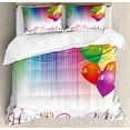 thumbnail image 1 of Birthday Duvet Cover Set Queen Size, Rainbow Colored Striped Backdrop Balloons Stylized Lettering Candles Artwork Prit, Decorative 3 Piece Bedding Set with 2 Pillow Shams, Multicolor, by Ambesonne, 1 of 3