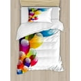 thumbnail image 1 of Birthday Duvet Cover Set Twin Size, Celebration Colorful Balloons with Reflections Festive Surprise Occasion Joyful, Decorative 2 Piece Bedding Set with 1 Pillow Sham, Multicolor, by Ambesonne, 1 of 3