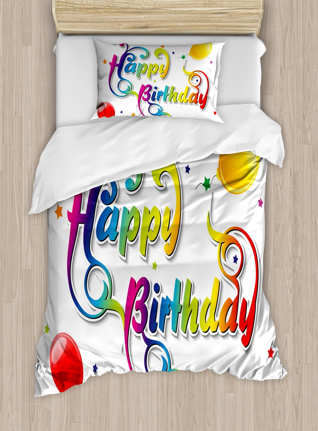 Happy Birthday Multicolor Twin Duvet Cover Set
