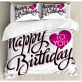 thumbnail image 1 of Birthday Duvet Cover Set, Vintage Typography Hand Lettering Calligraphy Pink Heart Message, Decorative 3 Piece Bedding Set with 2 Pillow Shams, Queen Size, Fuchsia Black White, by Ambesonne, 1 of 3