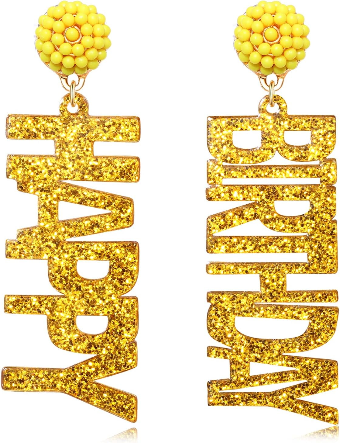 Birthday Earrings Beaded Glitter Happy Birthday Letter Drop Dangle