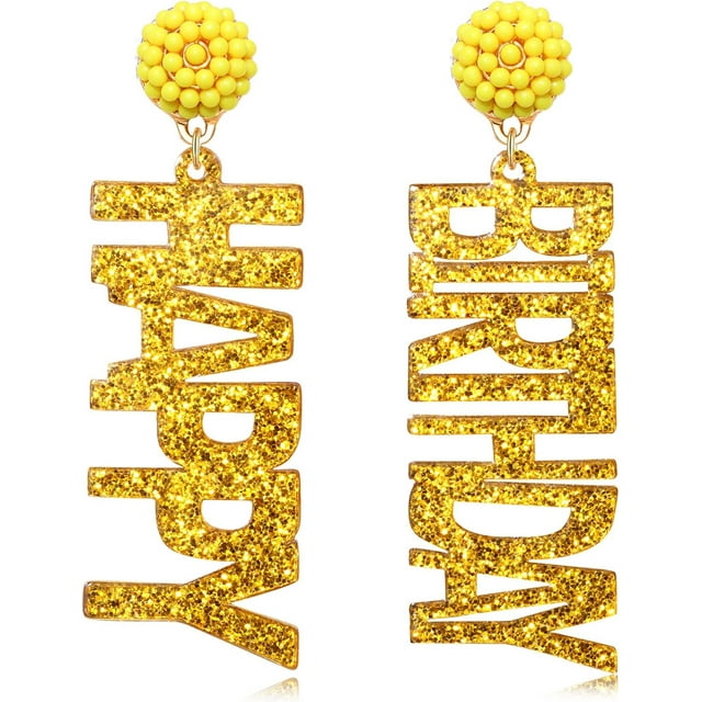 Birthday Earrings Beaded Glitter Happy Birthday Letter Drop Dangle