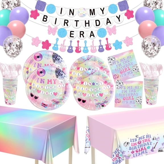 In My Birthday Era Decorations, 194Pcs Music Theme Set for 24 Guests with In My Birthday Era Plates Napinks Cups Cutlery Tablecloths Banners & Balloons, Friendship Bracelet Party Supplies Y102