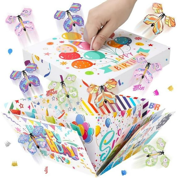 Birthday Explosion Gift Box, Flying Butterfly Surprise Gift Box, Surprise Butterfly Explosion Box, DIY Exploding Gifts Box for Birthdays, Wedding, Mother's Day, Anniversaries, 7.9x7.9x5.1in
