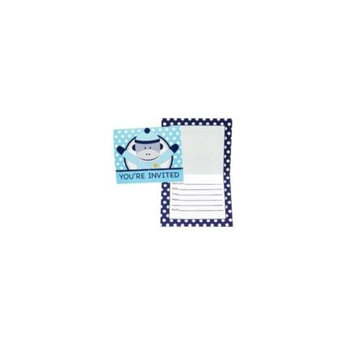 Birthday Express - Sock Monkey Blue Invitations (8) -