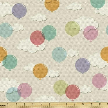 Ambesonne Birthday Fabric by the Yard Upholstery, Balloons Clouds, 3 Yards, Multicolor