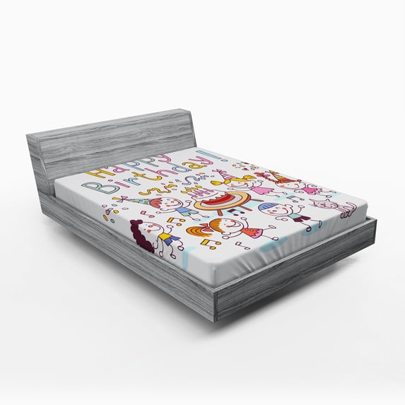 Ambesonne Birthday Fitted Sheet, Birthday Party, Queen Size, Multicolor