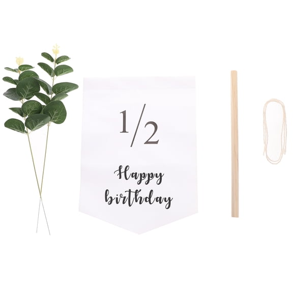 Half Year Banner Decoration for 1/2 Birthday Party, White Cloth with Wood and Plastic Materials