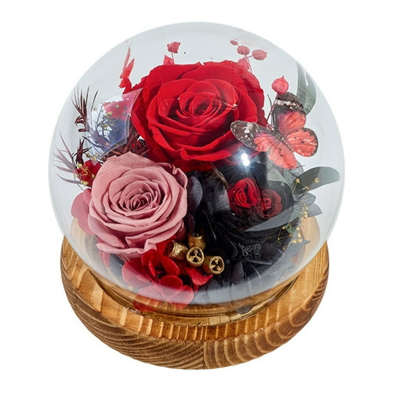 Birthday Flowers Gifts for Women, Preserved Forever Roses in Glass Dome with LED Light, Eternal Flowers Fresh Bouquet, for Mom Daughter Grandma Wife Girlfriend red