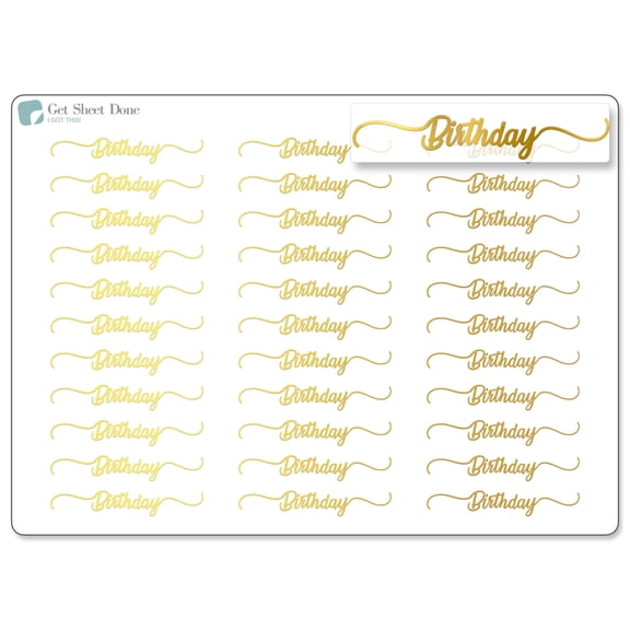Birthday Foiled Script Planner Stickers / Appointments Reminder Stickers/ DIY Calendar Stickers / Script Text / Bullet Journaling / Bujo / Essential Productivity Stickers