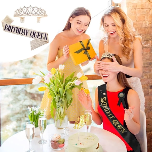 Birthday For Girls Crowns with Sash, Women's Birthday Tiara and Crown Set with Glitter Shoulder Sash, Party Accessories for Celebrations
