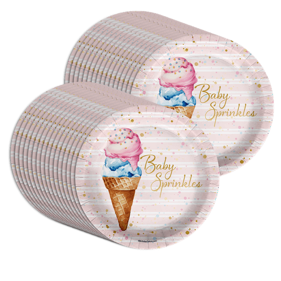 Birthday Galore Baby Sprinkles Scoops Ice Cream Baby Shower Party Supplies Large 9" Paper Plates in Bulk 32 Piece