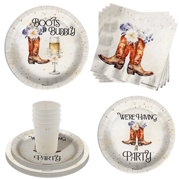 Birthday Galore Boot and Bubbly Bridal Shower Party Supplies, 64 Pieces