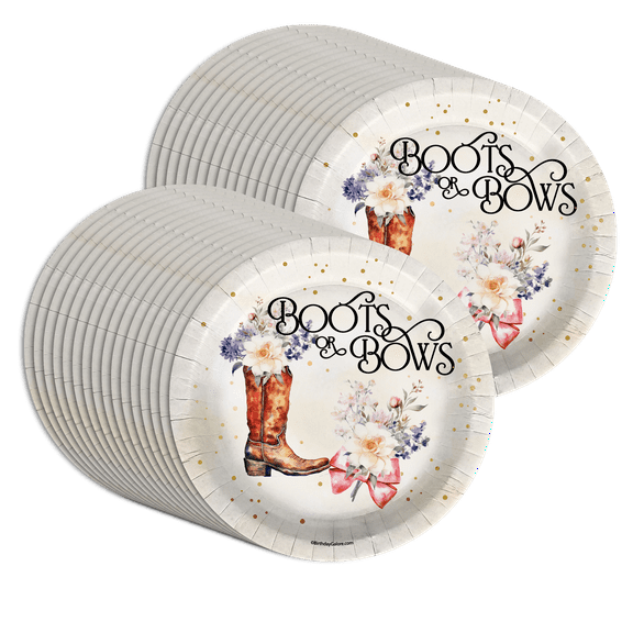 Birthday Galore Boots or Bows Gender Reveal Party Supplies Large 9" Paper Plates in Bulk 32 Piece