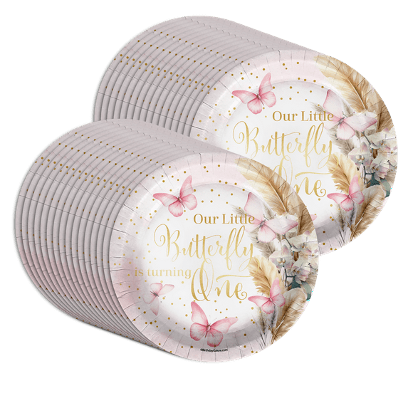 Birthday Galore Butterfly Party Supplies, 32ct Large 9" Disposable Paper Plates, Durable Design