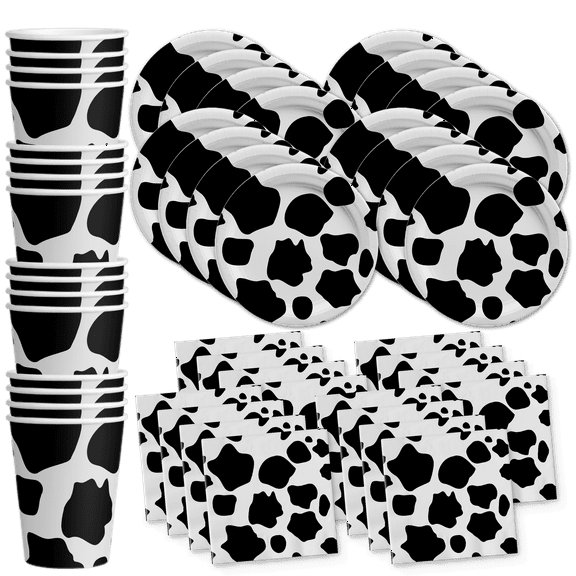 Birthday Galore Cow Print Birthday Party Supplies Set, Plates, Napkins, Cups