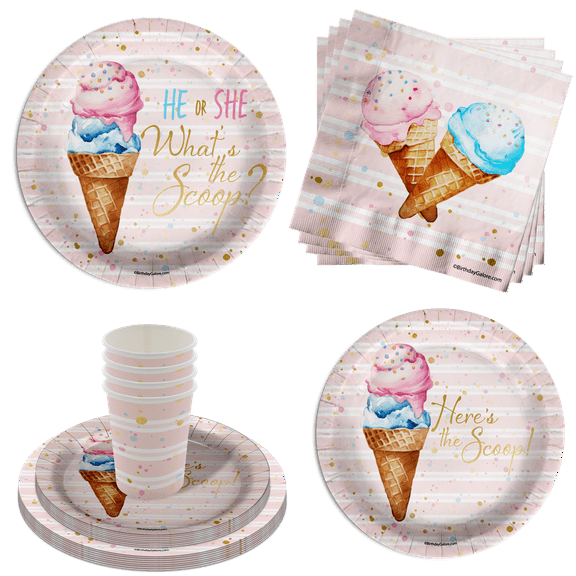 Birthday Galore Gender Reveal Party Supplies Kit, Ice Cream Scoops, Serves 16 (64 Pieces)