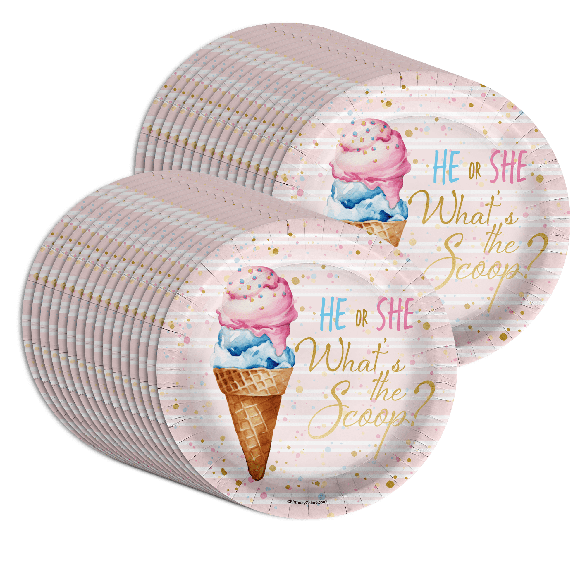 Birthday Galore Gender RevealPaper Plates, Paper, 9", 32 Count