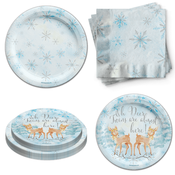 Birthday Galore Ohh Deer Twins Are Almost Here Party Supplies - Twin Baby Shower Tableware Set Includes Plates Napkins | Kit for 24