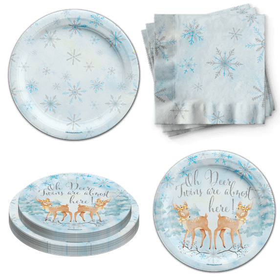 Birthday Galore Ohh Deer Twins Are Almost Here Party Supplies - Twin Baby Shower Tableware Set Includes Plates Napkins | Kit for 24