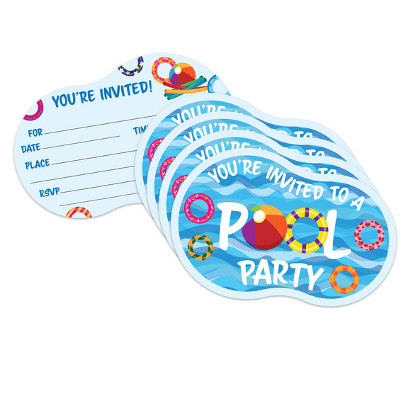 Birthday Galore Pool Party Invitation Card, 20-Piece