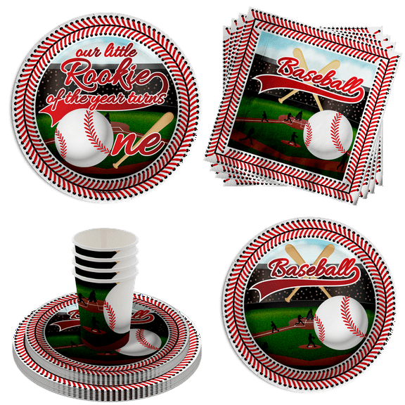 Birthday Galore Rookie Year Baseball 1st Birthday Party Supplies, 64 Pieces