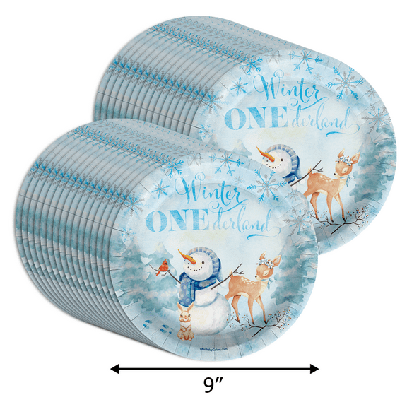 Birthday Galore Snowman Winter Onederland Plates, 32ct 9" Disposable Dinner Plates