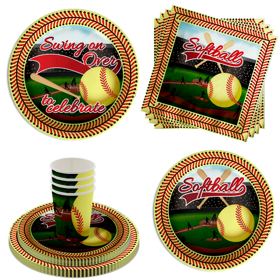 Birthday Galore Softball Party Supply Set for 16 Guests