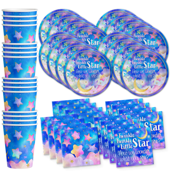 Birthday Galore Twinkle Little Star Gender Reveal Party Supplies Set, Blue, Serves 16 (48 Pieces)