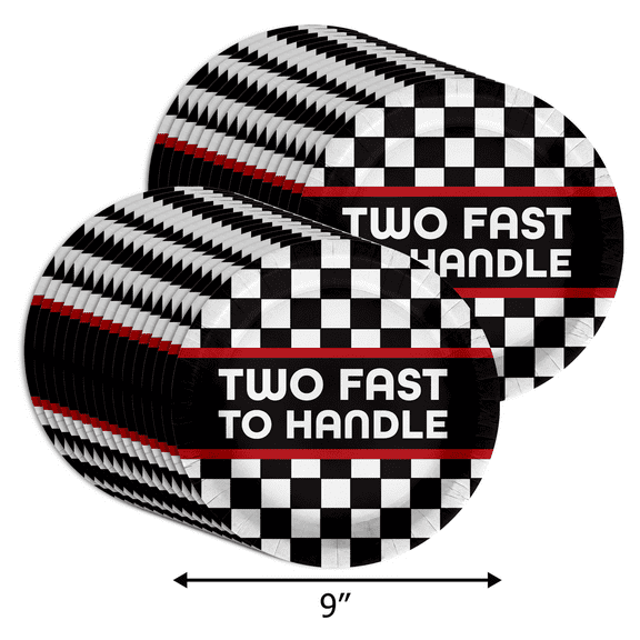 Birthday Galore Two Fast to Handle 9" Racing Pattern Paper Party Plates, 32 Count
